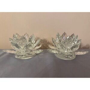 Shannon Crystal Lotus Flower Votive Tea Light Candle Holders Set of 2 Clear